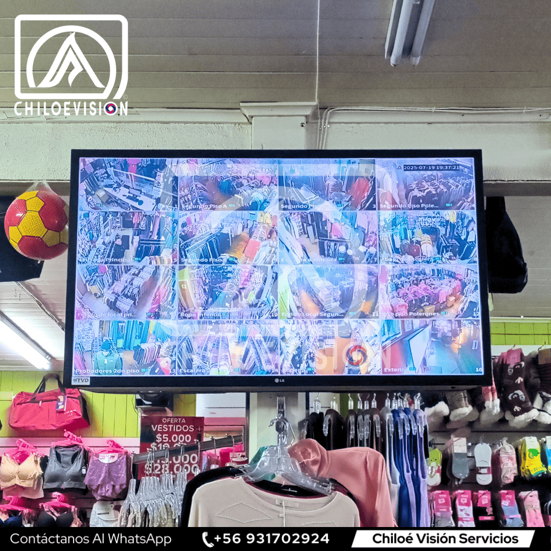 Instalación de TV con soporte metálico para un sistema CCTV en Chiloe 