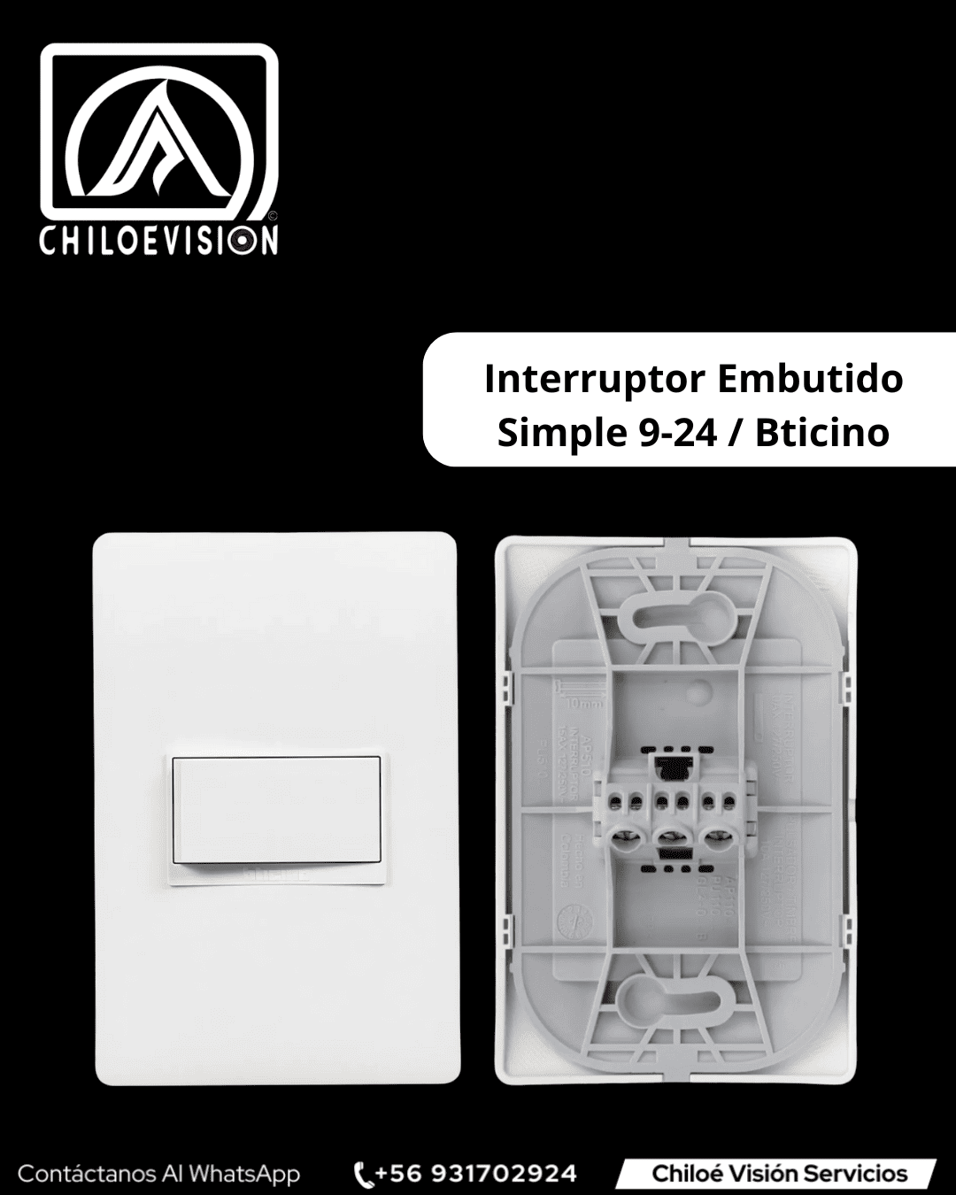 Interruptor Embutido Simple 9/12 en Chiloé