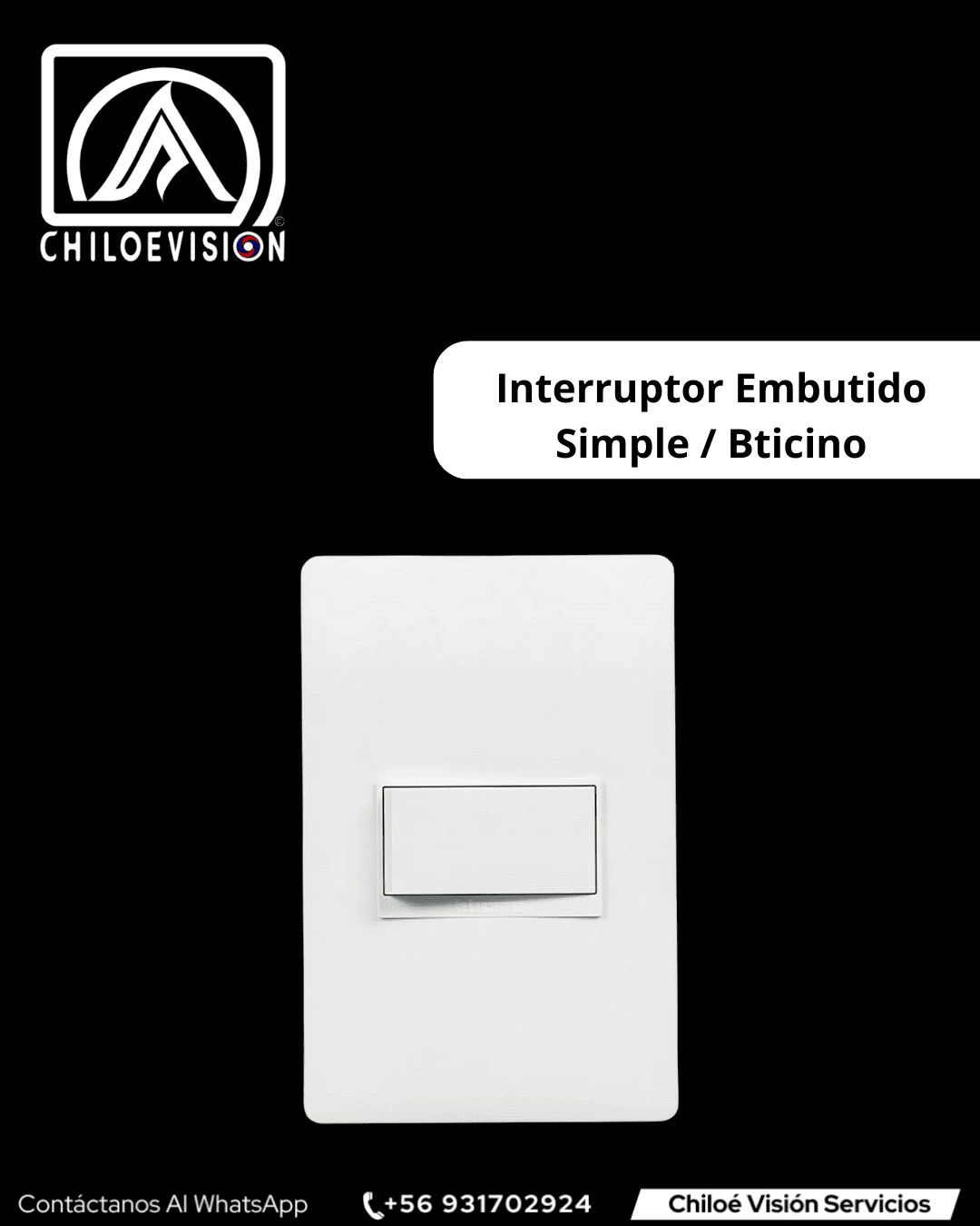 Interruptor Embutido Simple 9/12 en Chiloé